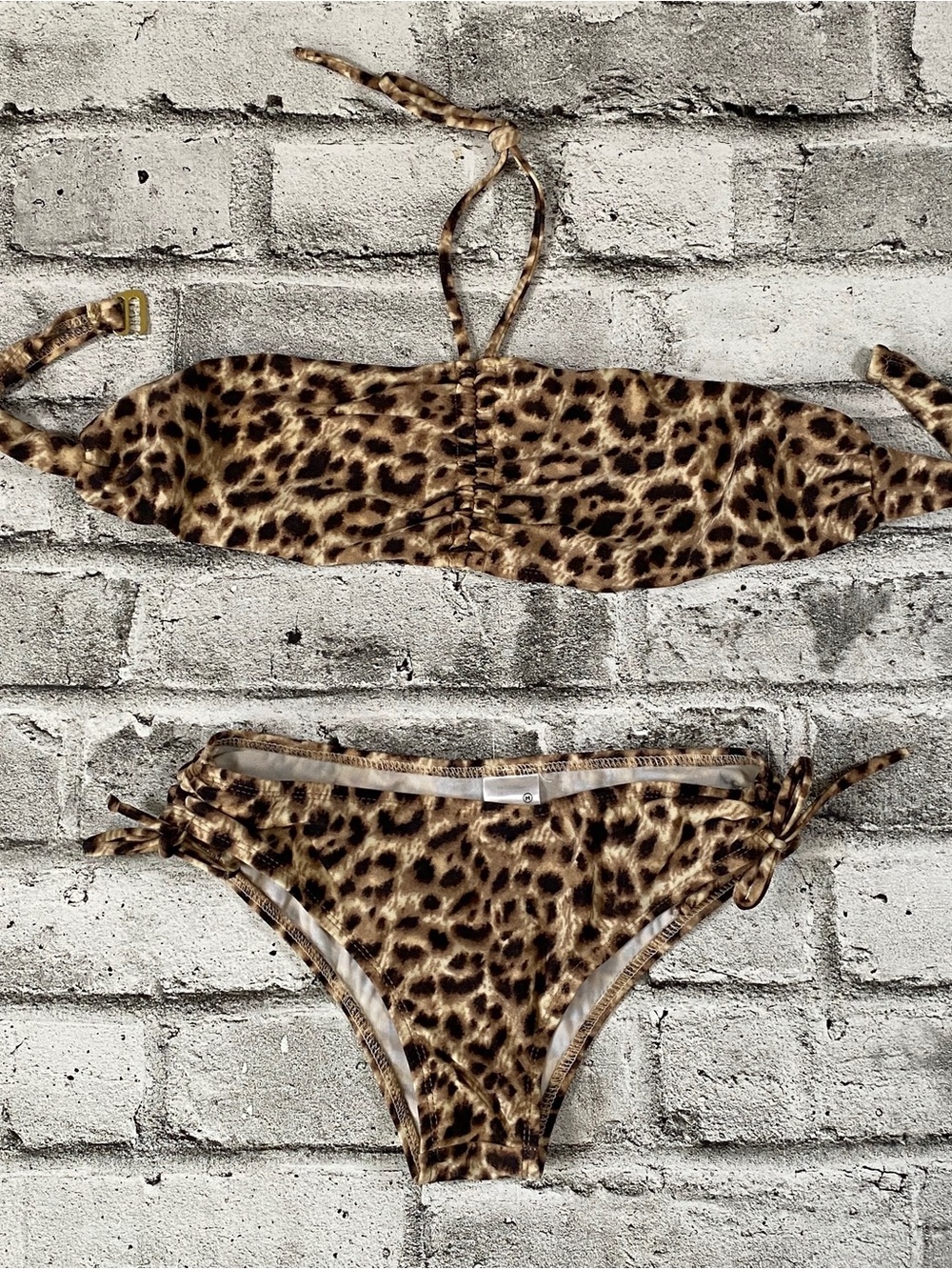 Leopard Print Halter Bikini Set - Brown